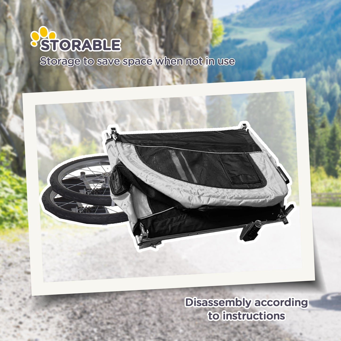 Dog Bike Trailer 2-In-1 Pet Stroller with Canopy and Storage Pockets, White