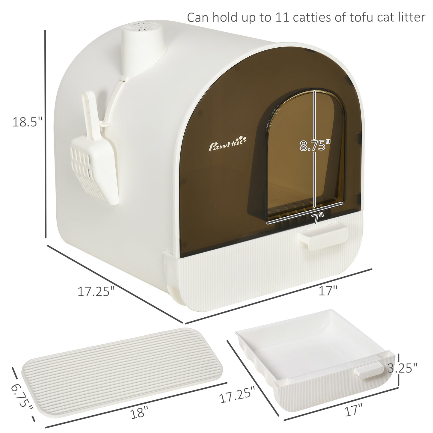 Cat Litter Box with Lid with Scoop and Filter, White